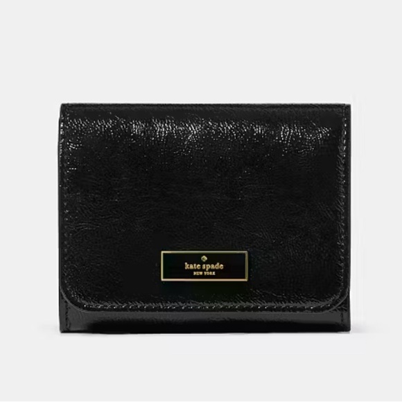 kate spade Handbags - NWT Kate Spade Bridgette Black Crinkle Patent Small Black L-Zip Wallet